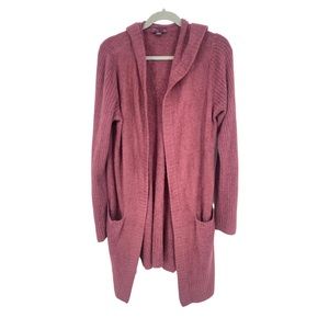 Barefoot Dreams Cozy Chic Lite hooded cardigan w pockets dusty rose pink.